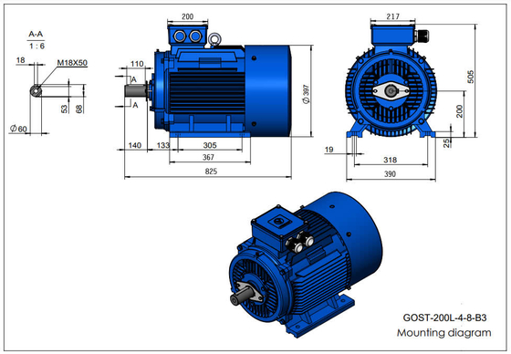Phương pháp làm mát 30KW Động cơ lồng sóc với vị trí hộp đầu cuối 200L